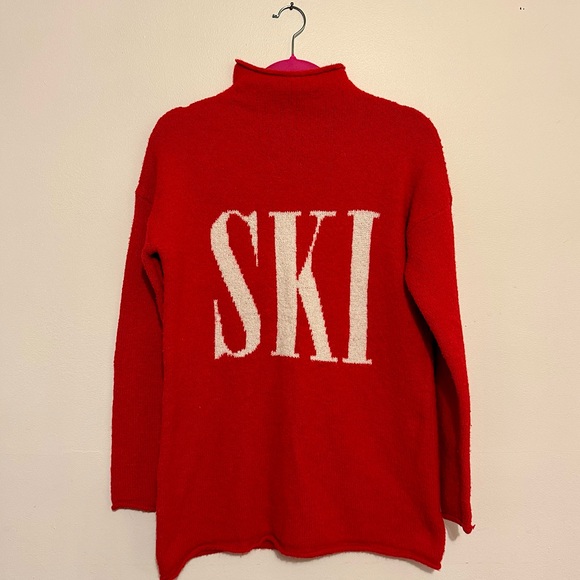Cupcakes & Cashmere SKI Red Mock Turtleneck Oversized Pullover Sweater Size XS - Picture 2 of 7